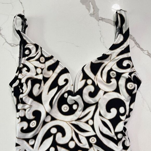 Vintage Sirena Women's One Piece Black White Baroque SwimSuit Bathing Suit 8 - Picture 3 of 11